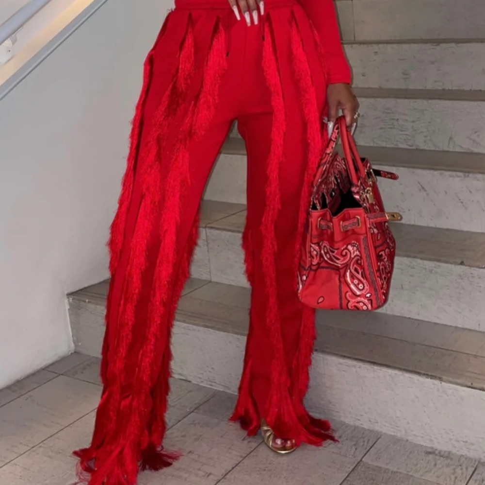 NWT.... MinaMonroe Red fringe pant